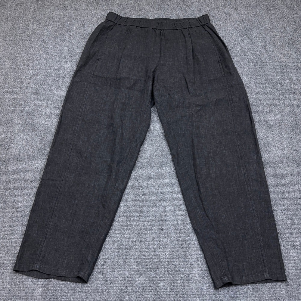 Eileen Fisher Pull-on Pant Women's Small Charcoal 100% Organic Linen Trouser